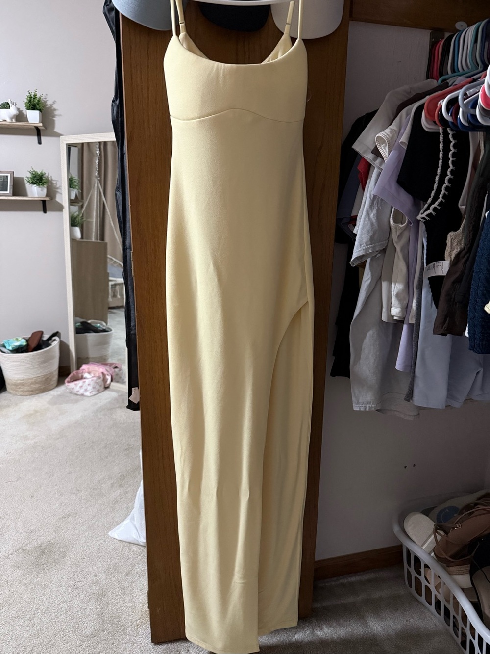 Pale Yellow Spaghetti-Strap Maxi Dress
